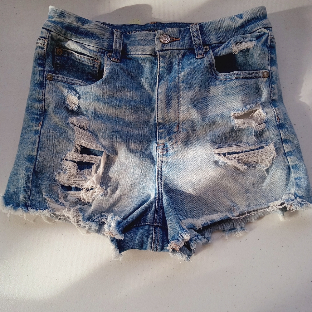 American Eagle Outfitters Blue Jean Shorts Distressed Cut-Offs - Picture 2 of 5